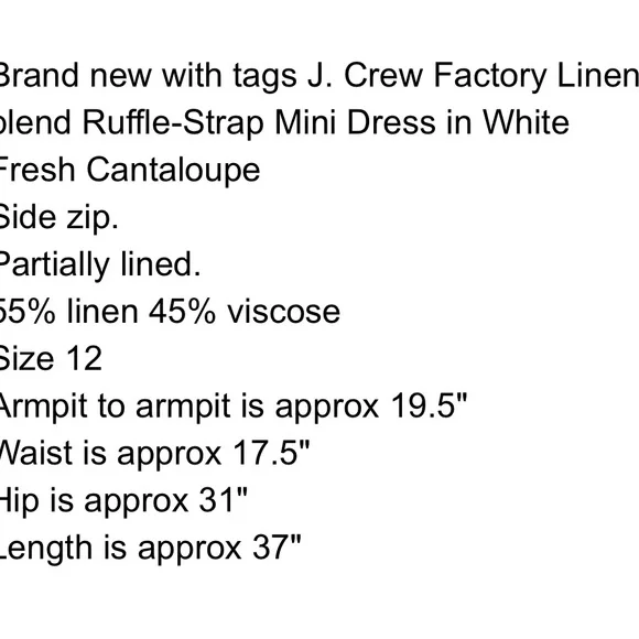 J Crew 12 white Fresh Cantaloupe linen blend dress. - Picture 4 of 4